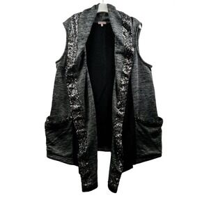 Juicy Couture Vest Cardigan Womens M Gray Sequin Drape Open Front Y2K Glam